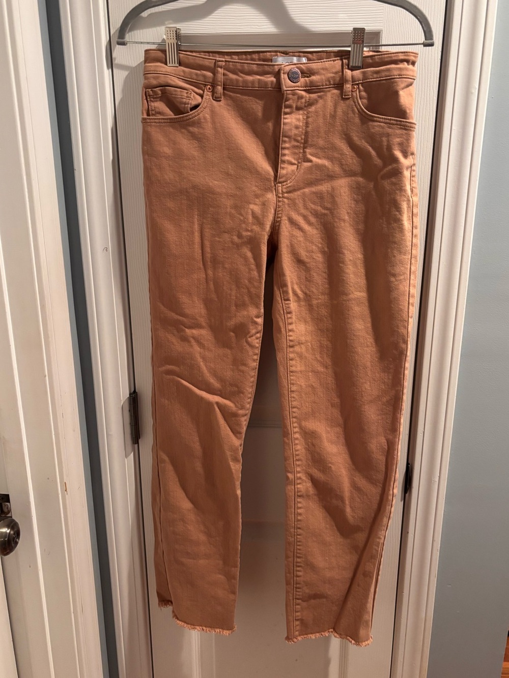 LOFT Women's Rust-Tan Straight Leg Raw Hem Jeans